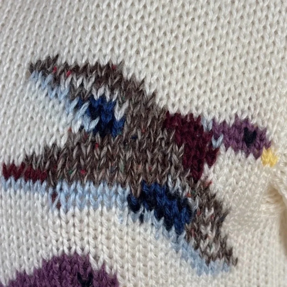 VTG 80s Women's Mallard Duck Boat Neck Sweater Cable Knit Sz M Ivory Pullover - Picture 4 of 10